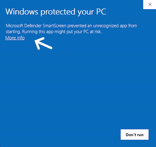 Windows SmartScreen warning example